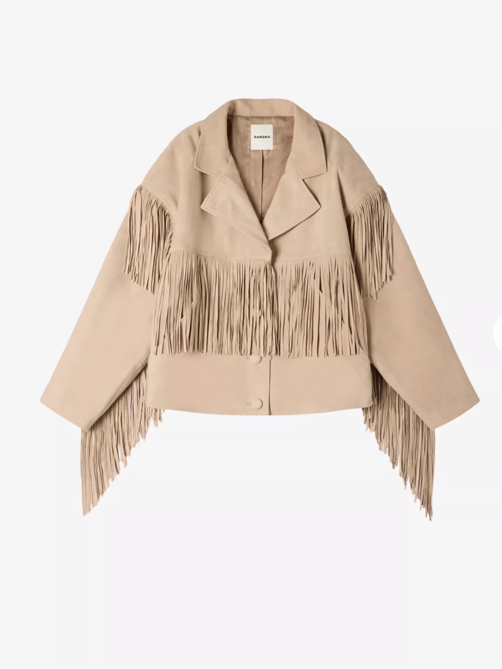 Sandro Beige Fringed Suede Jacket - Picture 2 of 9